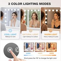 Miroir cosmétique de bureau sur pied de style carré avec 14 ampoules LED, interrupteur tactile, 3 couleurs à intensité variable, cadre en métal