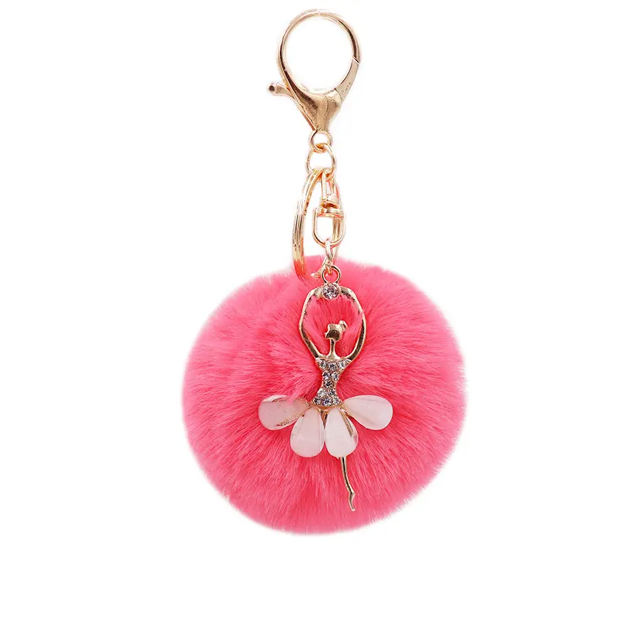 2023 cristal ballet danseur porte-clés mignon moelleux fourrure pompon porte-clés petit ange sac pendentif porte-clés cadeau pour filles femmes