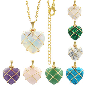 Collier Coeur en Cristal Vente en Gros-Pendentif en Pierre Précieuse de Couleur Naturelle avec Fil Enveloppé à la Main DIY Design - Product Image 1