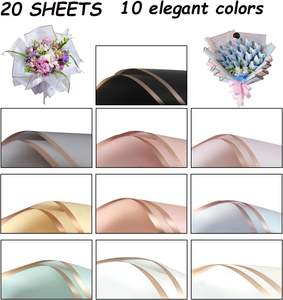 Papier d'emballage pour fleurs personnalisé, design bord doré, en plastique imperméable, pour bouquets, vente en gros - Product Image 2