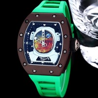 Nouvelle Montre Mécanique Tendance 2026 avec Boîtier Tonneau en Céramique, Verre Saphir, Bracelet en Cuir 24mm et Résistance à l'Eau 3 ATM