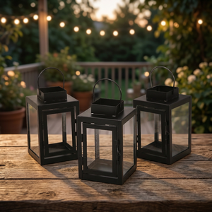 Modern Small Black Hanging Iron Lantern Outdoor Christmas Decoration Square Portable Letterpress Printed Candle Holder for Home - Product Image 3