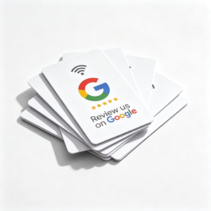 Carte NFC Google Review TAG 213 TAG 215 avec support en acrylique et code QR, personnalisable, vierge, adhésive, pour avis et contrôle d'accès - Product Image 1