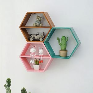 Étagère murale hexagonale sans perçage, en bois, multi-niveaux, idéale pour la chambre, le salon et la décoration intérieure - Product Image 4