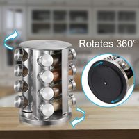 Garde-manger en métal argenté en gros Mini porte-épices rond rotatif en acier inoxydable de 10 pouces avec 16 pots à épices