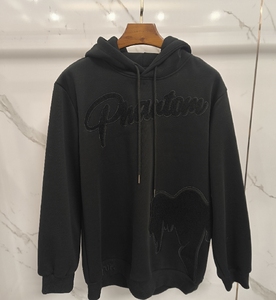 Sudadera con capucha personalizada para <span class=keywords><strong>hombre</strong></span>, de algodón negro, 360 g/m², de felpa desgastada, con bordado de chenilla, corte cropped y holgado, con remaches blancos y pedrería. - Product Image 1