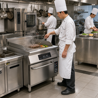 Plaque de cuisson à induction commerciale avec four intégré et plaque rainurée, équipement de cuisson robuste pour restaurant