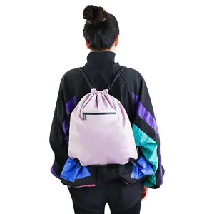 Outdoor portable drawstring bag Women light gym bag large capacity storage string bag backpack