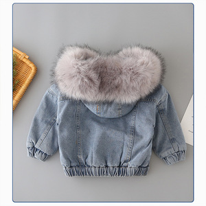 Vestiti invernali per neonati Casual con chiusura a cerniera per bambini cappotti in Denim con cappuccio caldo in pile per bambini <span class=keywords><strong>Jeans</strong></span> giacche per ragazze - Product Image 5