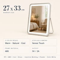 Miroir de maquillage de table blanc avec éclairage, 28 cm, rotation à 360°, miroir lumineux avec 3 modes de couleur, variateur d'intensité tactile