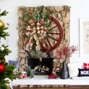 गर्म बिक्री क्रिसमस पुष्पांजलि हैंगिंग लकड़ी के रूलेट व्हील फार्महाउस कृत्रिम माला सामने का दरवाजा नए साल क्रिसमस सजावट