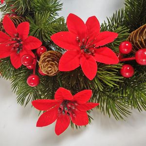 Handmade Plastic <b>Christmas</b> <b>Door</b> Hanging <b>Wreath</b> Poinsettia Red Berries Pine Cones Vine Ring Holiday Wall - Product Image 3