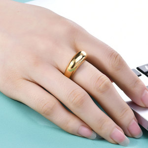 European American Style 8Mm Oval Smooth 18K Gold Stainless Steel <b>Ring</b> For Women Gift Jewelry - Product Image 2