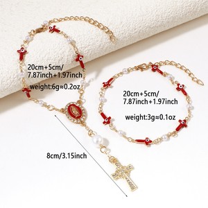 Rosari in lega placcati oro con perle, con Occhio di Allah, Croce e Vergine Maria, <span class=keywords><strong>per</strong></span> Battesimo e <span class=keywords><strong>Preghiera</strong></span>, Braccialetti di <span class=keywords><strong>preghiera</strong></span> cattolici - Product Image 5