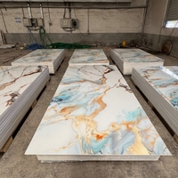 Lembaran Marmer UV High Gloss Panel Dinding Interior Mewah Bertekstur Batu 3D Papan PVC Dekorasi Dinding Ruang Tamu Modern