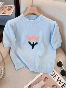 Maglione da <span class=keywords><strong>donna</strong></span> a maniche corte con scollo rotondo, top estivo, maglia casual ampia e leggera, pullover <span class=keywords><strong>basic</strong></span>. - Product Image 3