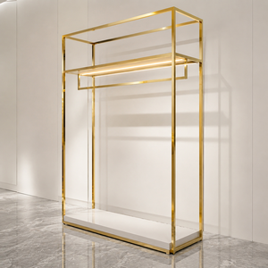 Moderno y Lujoso Exhibidor de Ropa Dorado con Luz LED, Soporte de Exhibición de Prendas para Boutique, Accesorio para Tienda Minorista - Product Image 1