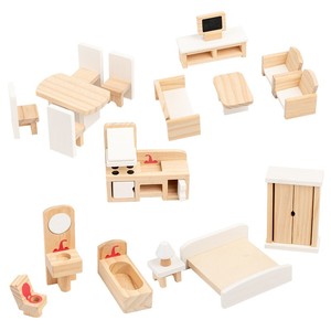 Nouveaux produits en gros : Ensemble d'accessoires de meubles de maison de poupée en bois Montessori pour filles, jouets de jeu d'imitation - Product Image 2