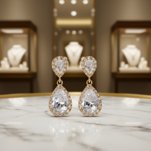 Boucles d'oreilles pendantes en cristal vert E3746 pour femme, plaqué or 18 carats, serti clos, forme goutte d'eau, luxe pour mariage - Product Image 2