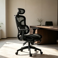 Chaise de bureau pivotante avec accoudoirs 3D réglables, appui-tête réglable, dossier inclinable pivotant à 360 degrés, entièrement en maille, pour bureau à domicile et chambre