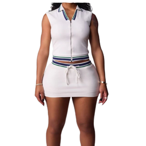 महिला कस्टम ब्रांड डप 2-पीस जिम फिटनेस रिसॉर्ट में घुटने के जम्पसूट पोलो वेस्ट शॉर्ट स्कर्ट - Product Image 2