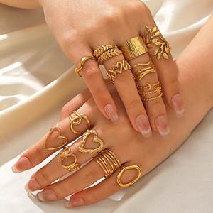 Anillo de calidad para mujer con diseño de hojas irregulares, ajustable, de oro de 18k y acero inoxidable, anillos delicados huecos, joyería sencilla. - Product Image 1