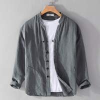 Chemise décontractée ample à col montant pour homme, style rétro chinois, en ramie, à manches longues, anti-humidité, collection Printemps 2026