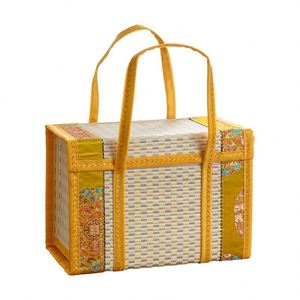 Foldable Eco-Friendly New Year <b>Gift</b> Set <b>Empty</b> <b>Gift</b> <b>Box</b> Printed Pattern Golden Edge Fabric Rectangular Bamboo Basket - Product Image 1