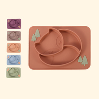 Pissen Eco Vriendelijke Custom Animal Shape Baby Platen Bpa Gratis Fox Silicone Baby Diner Voedsel Verdeeld Voeden Plaat