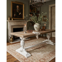 Table à manger vintage en bois vieilli, table longue à colonnes romaines, bureau de style français pour salle à manger à domicile
