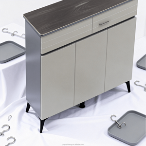 Zapatero Moderno <span class=keywords><strong>de</strong></span> Madera con Cubierta <span class=keywords><strong>de</strong></span> Azulejos <span class=keywords><strong>de</strong></span> Cerámica, Tablero <span class=keywords><strong>de</strong></span> MDF <span class=keywords><strong>de</strong></span> 15 mm, Patas <span class=keywords><strong>de</strong></span> Metal, Color Gris Claro, Bloque <span class=keywords><strong>de</strong></span> Color, 2 Cajones, 3 Puertas <span class=keywords><strong>de</strong></span> Armario - Product Image 5