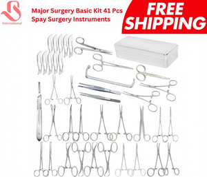 Ensemble d'instruments chirurgicaux vétérinaires manuels en acier inoxydable BISONS, 41 pièces - Product Image 1