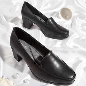 Zapatos negros de tacón alto con punta cuadrada para mujer, calzado Formal de trabajo, oficina, banco, uniforme de Hotel, zapatillas cómodas