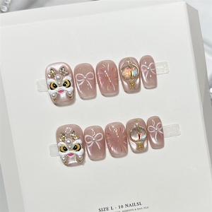 <span class=keywords><strong>Uñas</strong></span> Postizas <span class=keywords><strong>Acrílicas</strong></span> de Alta Calidad Hechas a Mano con Diseño de Ojo de Linterna Dorado 3D, Puntas Cortas, Venta al Por Mayor - Product Image 3