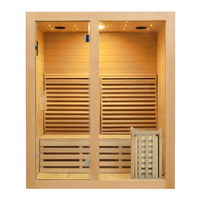 Ruang Sauna Uap Kering Dalam Ruangan Finlandia dengan Kompor dan Batu, Sauna Tradisional Sudut untuk 3 Orang, Kamar Mandi