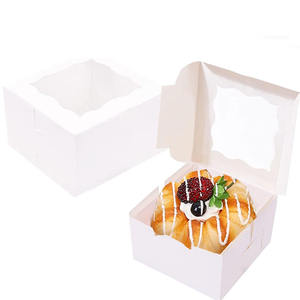 Boîte à gâteau en papier kraft recyclable carrée blanche avec fenêtre pour pâtisserie, gâteaux, chocolats, tartes, anniversaires, mariages, Pâques - Product Image 5