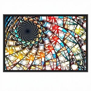 ภาพพิมพ์บนผ้าใบลายศิลปะแฟรคทัลสีสันสดใส สไตล์อาร์ตเดโค ตกแต่งบ้านแบบกระจกสี พร้อมกรอบใส - Product Image 1