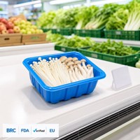 Voedselveilige PET champignonbak, op maat gemaakte wegwerpverpakking voor producten, geribbelde wanden, hitteverzegeling, diepvriesbestendige diepe fruitbak