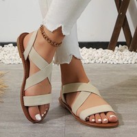Sandales plates d'été pour femmes, style classique, à bout ouvert, avec bande élastique, pour la marche en extérieur