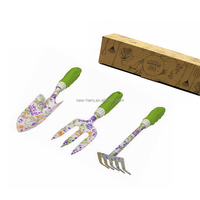 Ensemble de 3 outils de jardinage en métal et acier avec impression florale et boîte-cadeau Kit d'outils à main pour jardinière de jardin