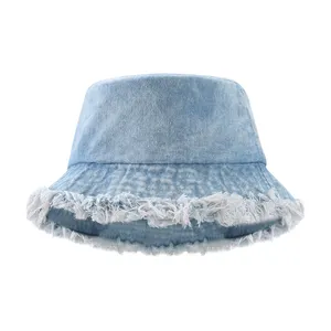 New Design Fashionable Vintage Reversible Women Fisherman Cowboy Washed Distressed Denim Bucket Hat