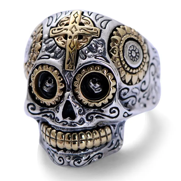 Antique Rhodium Plated Men 925 Sterling Silver Skull Ring for Men Silver Jewelry