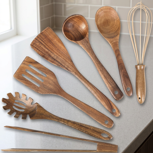 Set di Utensili in Legno di Teak per Cucinare, Spatole e Cucchiai Antiaderenti, Strumenti da Cucina in Legno per Preparazione Insalate - Product Image 3