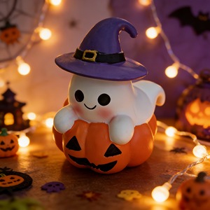 Statuette di Fantasmi di Zucca con Cappello Magico, Set di Ornamenti da Scrivania per Halloween Stampati in 3D, Decorazione per Scaffali, Regalo Artigianale per Festività - Product Image 1