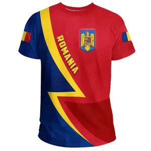 रोमानियाई अनुकूलित कपड़े मुद्रित रोमानिया स्पोर्ट फुटबॉल टी शर्ट पुरुषों के लिए छोटी आस्तीन फैशन जिम ड्राई फिटिंग टी-शर्ट रनिंग