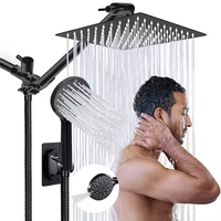 Système de Robinet de Douche de Salle de Bain Luxe Noir en Acier Inoxydable 2-en-1 Pluie et Mural pour Baignoire, Idéal Hôtels