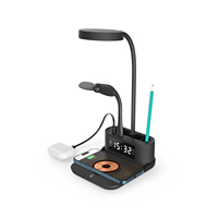 6 In 1 Multifunctionele Draadloze Oplader Met Klok, Bureaulamp Draadloze Oplader Met Penhouder, Opvouwbare Designlader
