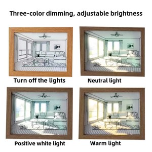 <span class=keywords><strong>Cadre</strong></span> <span class=keywords><strong>photo</strong></span> LED artistique à trois modes réglables, design écologique, batterie incluse, lumière nocturne moderne et simple, paysage, noir MDF - Product Image 4