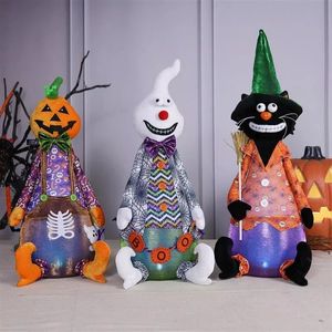 Spooky Cute 3pcs Halloween <b>Plush</b> Decor Glowing Pumpkin Ghost <b>Cat</b> Dolls with Color Flashing Lights Gift - Product Image 2
