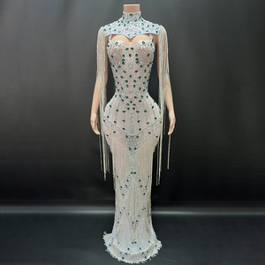 deep v studded embellished evening dress Jewel Embellished Illusion Deep V-Neck Long Dress main image 1